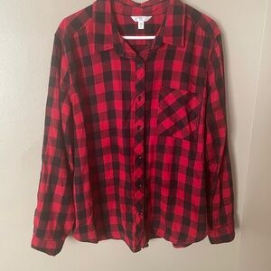 Time and Tru Red Plaid Button Down Shirt
